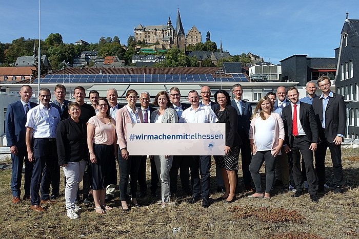 Gruppenbild der Standpartner auf dem mittelhessischen Gemeinschaftsstand auf der Expo Real 2018