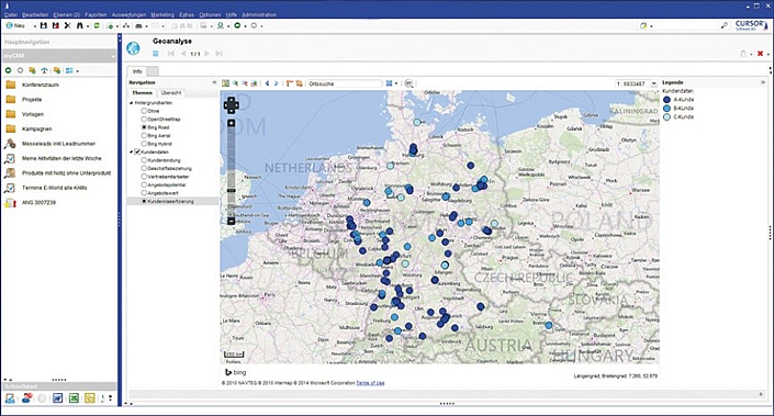 Abb. 1: Alle Geschäftskontakte können übersichtlich in Landkarten aufgezeigt werden.