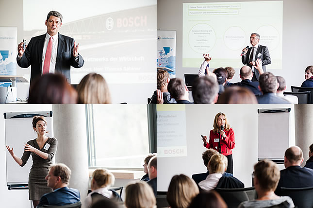 Thomas Spinner von Bosch Thermotechnik, Unternehmensberater Peter Rost, Dr. Eva-Maria Aulich und Bosch-Personalerin Franziska Nick (von links oben nach rechts unten)